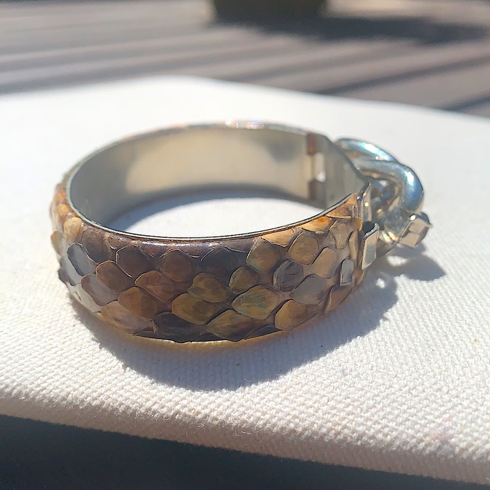 Python Amber Crystail Silver Braided Bangle Italy - image 7